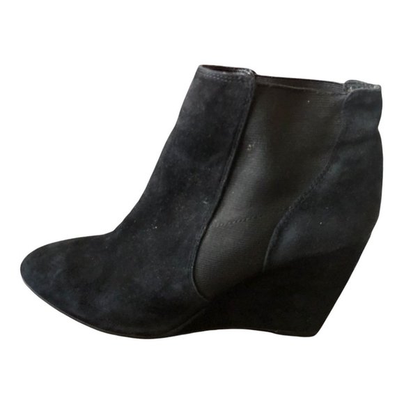 Ann Taylor Black Suede Leather Wedge Platform Ankl - Picture 5 of 9
